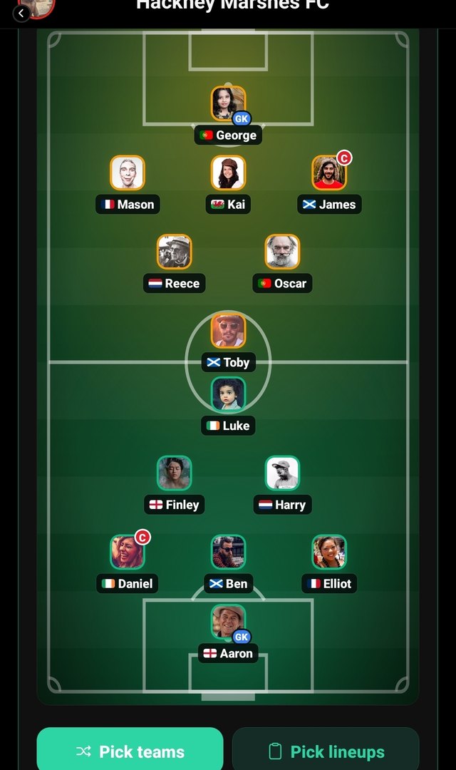 RoadKickers line-up on the pitch — the squad picked for the next game